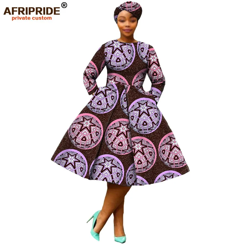 Африканская одежда, Осеннее женское платье AFRIPRIDE, длинный рукав, длина до середины икры, бальное платье, женское Повседневное платье с головным убором A7225111
