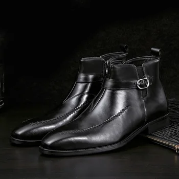 

plus size mens luxury fashion party nightclub dresses chelsea boots cow leather shoes point toe ankle boot zapato de hombre bota