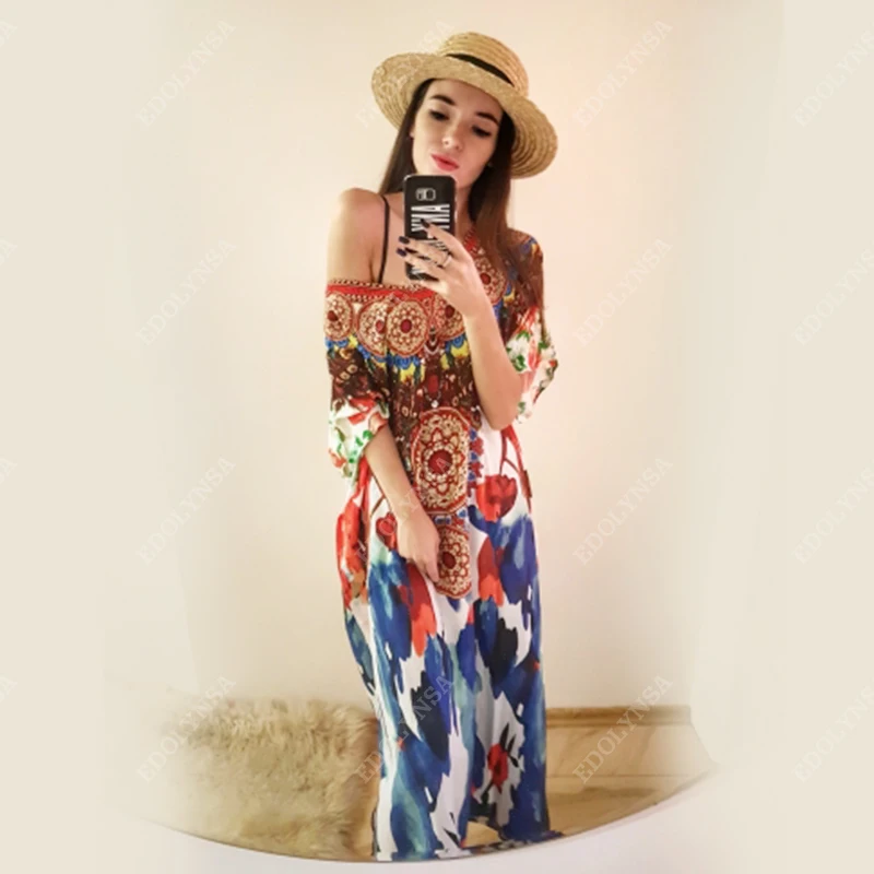 bikini cover up dress Boho Quick-drying Long Kaftan Bikini Cover-ups Retro Plus Size Summer Dress Women Clothing Beach Wear Swim Suit Cover Up Q831 swim skirt cover up no brief