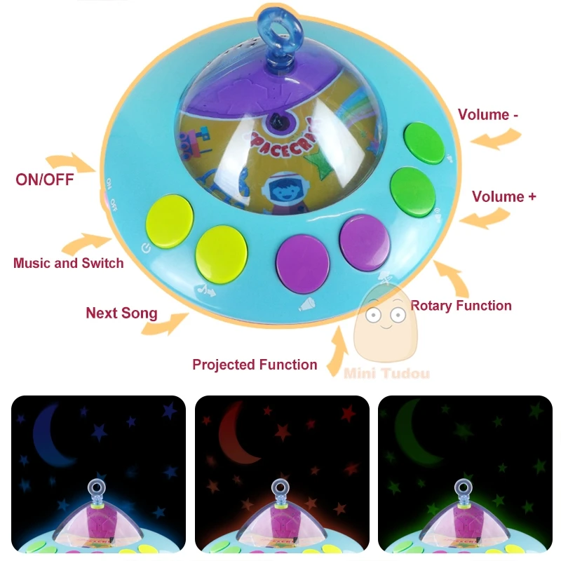 Baby Toys 0 12 Months Crib Mobile Musical Bed Bell With Animal Rattles Projection Cartoon Early 4