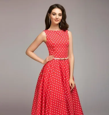 Летнее осеннее винтажное платье без рукавов с круглым вырезом vestidos женское Модное Элегантное тонкое набивное Повседневное платье в горошек женское B617 - Цвет: Красный