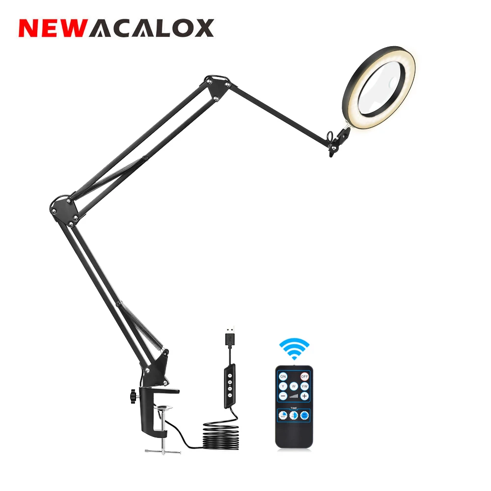 Беспроводной светодиодный светильник NEWACALOX с дистанционным управлением 5X Лупа 3 режима затемнения USB