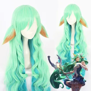 

KDA K/DA Soraka Cosplay Wig 110cm with Ears KDA Heat Resistant Synthetic Hair Perucas Cosplay Star Guardian Soraka Green Wig