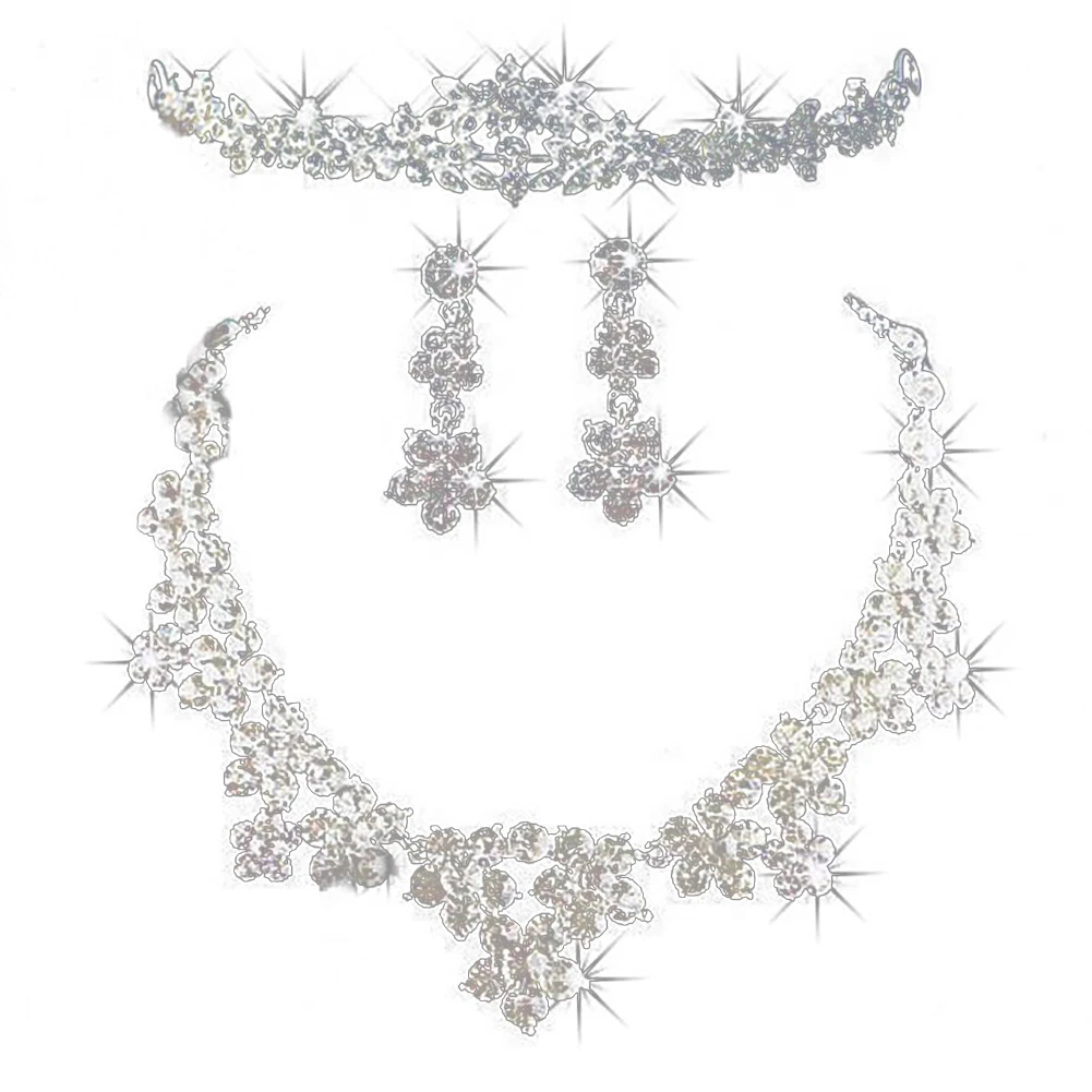 Элегантный горный хрусталь свадебный женский ювелирный набор серьги ожерелье Голова тиара с цепочками Chi