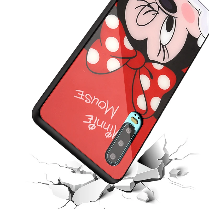 

Glass Case for Huawei P20 P30 Pro Mate 10 20 Lite P Smart Plus Nova 3 3i Y6 Prime Y9 2019 Cute Minnie Mouse Women Case Phonecase