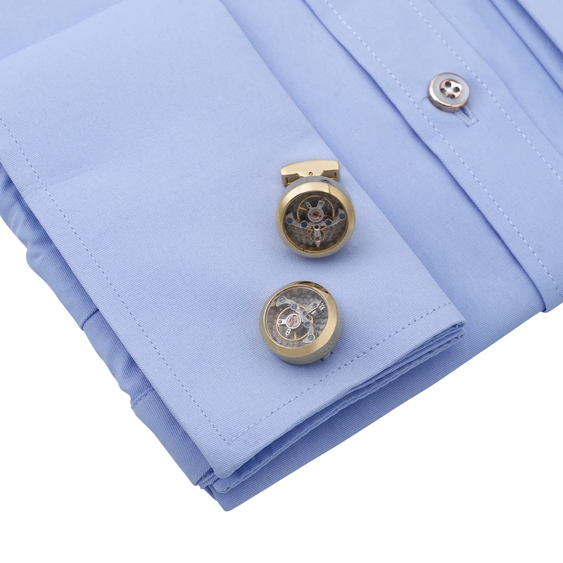 Cufflinks For Mens Golden Plated Watch Rotate Tourbillon Cufflinks Set Wedding Suit Shirt Cuff Links Ccessories