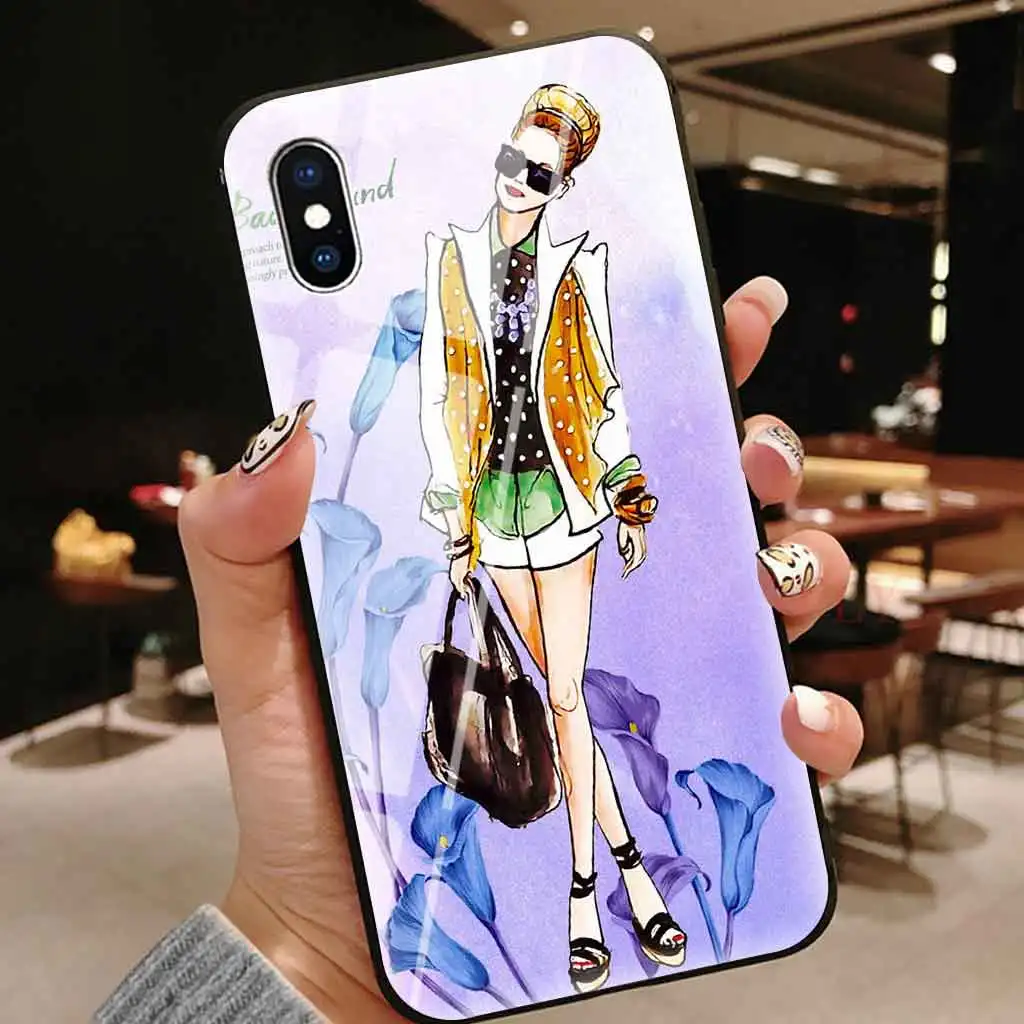 Модный женский стеклянный чехол для iphone xr x xs max 8 plus 7 7plus 6 6s 5 5s se coque iphone7 мультяшный