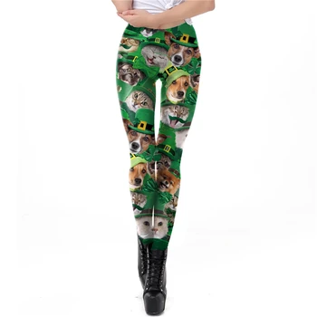 

Cute Digital Print Cats Dogs St Patrick's Day Leggings for Women Funny Ladies Clovers Printed St. PADDY's Day Leggings Plus Size