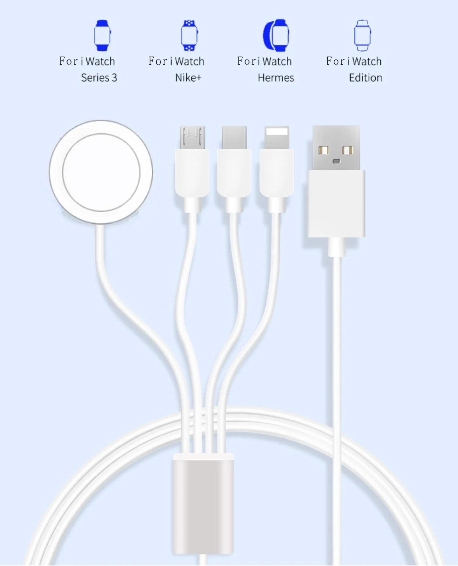 Phone Watch Charger Micro USB Type-C Android 4in1,3in1,2in1 Charging Cable Dock For iphone Apple Watch  iWatch Xiaomi Samsung
