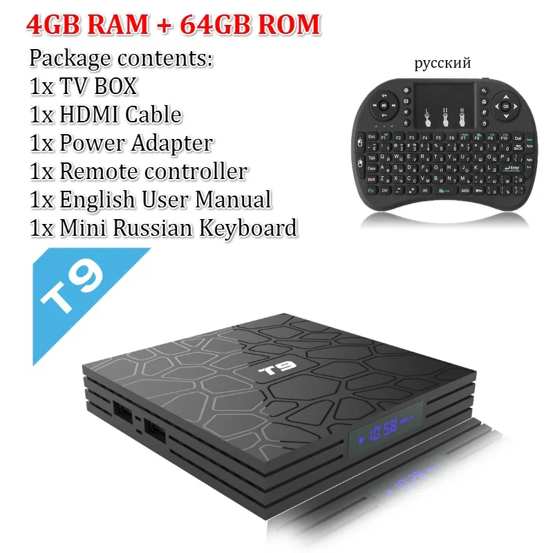 T9 Android tv BOX Android 9,0 4 ГБ 32 ГБ 64 Гб Rockchip RK3318 H.265 4K USB 3,0 2,4G/5G WiFi Bluetooth 4,1 Smart tv box медиа - Цвет: 4G 64G RU Keyboard