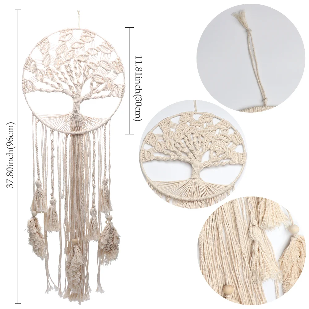 

OHEART Handmade Tree Of Life DreamCatcher Boho Cotton Tassels Yarn Macrame Craft Wall Hanging Wedding Home Bedroom Decoration