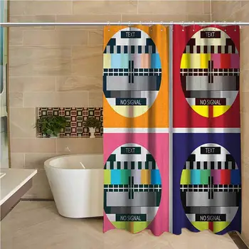 

Modern Waterproof and Colorful Shower Curtain Television Radio Channel Signal Digital Sign in Four Collage Artwork Image Print