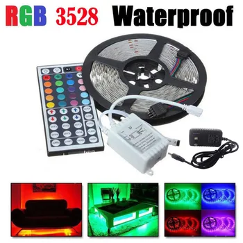 

5-Meter Waterproof Flexible Color Changing RGB SMD 3528 300 LEDs Strip Light US plug Strip light 27 backlight