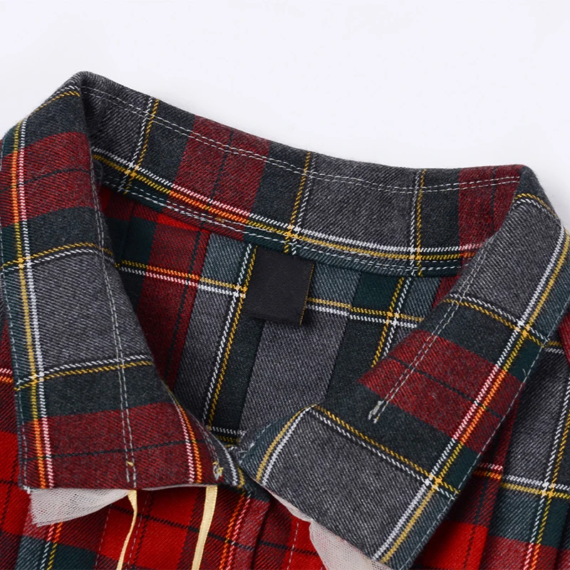 [EAM] Women Red Plaid Split Big Size Blouse New