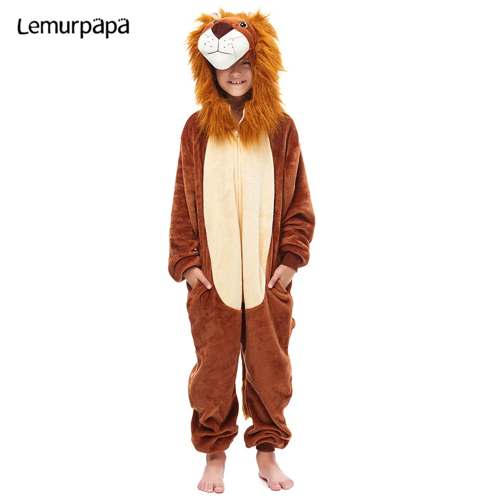 Cartoon Lion Kigurumis Onesies Kid Sleepwear Animal Cute pajama Homewear Girl Boy Party Clothing Cosplay Jumpsuit Child Costume