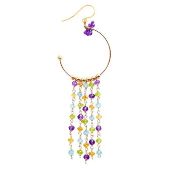 価格 Liijiユニークな天然石ペリドット、トパーズ、アメジスト、シトリン925スターリングシルバーゴールドカラーイヤリング1個