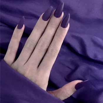 

24 The Europe and the United States Beam Full Cover Solid Color stiletto nail tips Fashion Dark Purple Long fake nails with glue