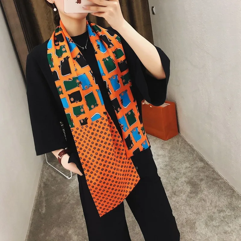 

High Quality Women Fashion Woman Scarf Animal Pattern Double Printing Twill 100% Silk Scarves Neckerchief Kerchief Knitted Shawl