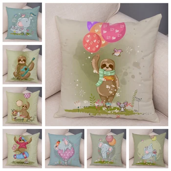 

Cartoon Elephant Balloon Sloth Pillow Case for Children Room Sofa Home Car Decor Cute Animal Pillowcase Soft Plush Cushion Cover