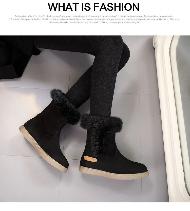 rabbit fur snow boots women round toe oxford platform mid-calf booties thicken plush winter cotton shoes woman botas mujer NS7