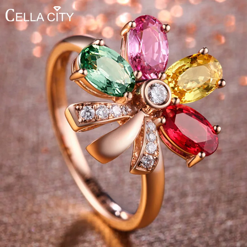 Cellacity Temperament Delicate Colourful Gemstones Ring for Women 4 Colors Flower shaped Silver 925 Jewelry Opening adjustable Cellacity Temperament Delicate Colourful Gemstones Ring for Women 4 Colors Flower shaped Silver 925 Jewelry Opening adjustable