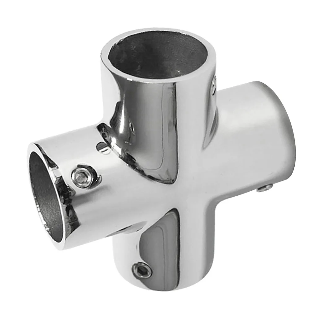 316 Stainless Steel Boat Marine Handrail Fitting 4 Way Rail Connector Mirror Polished for 7/8 inch 22mm Tube