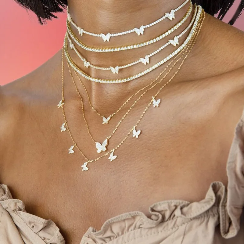 

Ожерелье-чокер женское с кубическим цирконием, в форме бабочки