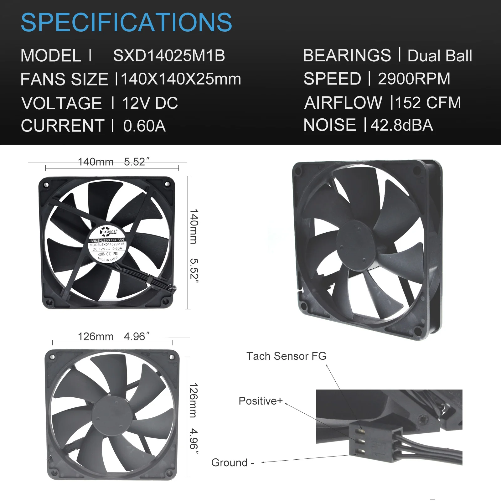 Ventilador de Refrigeração à Prova Refrigerador de Alta Computador Case Ddustágua Dustproof 2900rpm 140x140x25mm Bola Dupla 12v Velocidade Ip68 140mm 14cm - Imagem 6