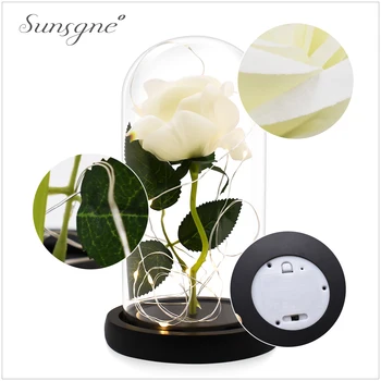 

Romantic Souvenir Gifts White Color Rose Flower Valentine Gifts Immortal Rose Flower PE Rose Flowers with LED Glass Box