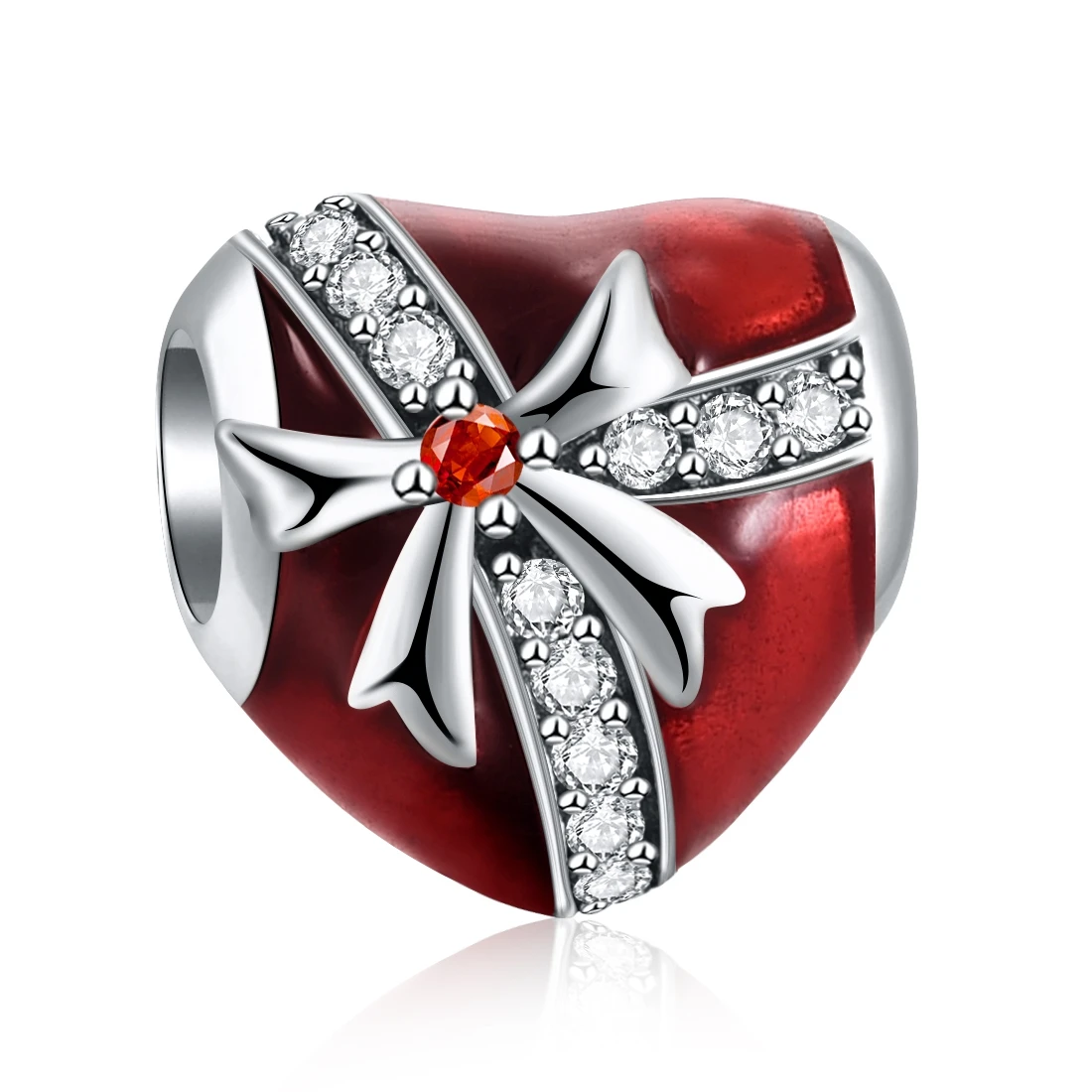 Jiayiqi красные эмалированные подвески в форме сердца 925 пробы серебряные CZ бусины подходят для женщин Pandora талисманы браслет DIY 925 серебряные ювелирные изделия - Цвет: Love
