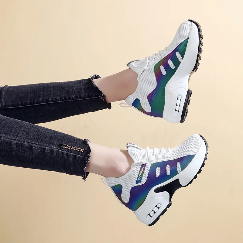 

2019 Spring And Summer New Style Elevator WOMEN'S Shoes Korean-style Versatile MacBook Ulzzang Stretch Fabric White Casual Sport