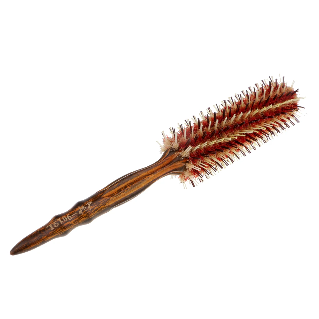 Round Wooden Bristle Hairbrush Hairdressing Curling Drying Hair Comb Brush