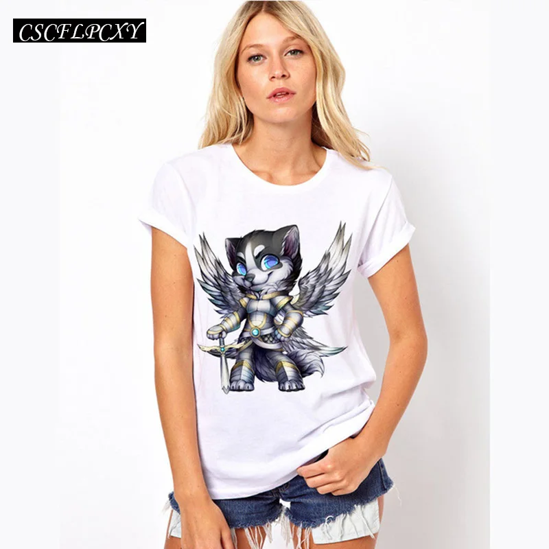 Летняя футболка Женская Футболка Harajuku с принтом животных лисы Camisetas Mujer свободные