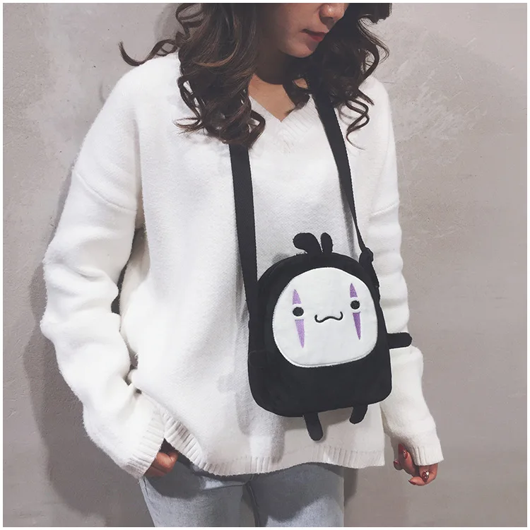 Cute Cartoon No Face Man Plush Bag Hayao Miyazaki Messenger Bag for Kids Adults