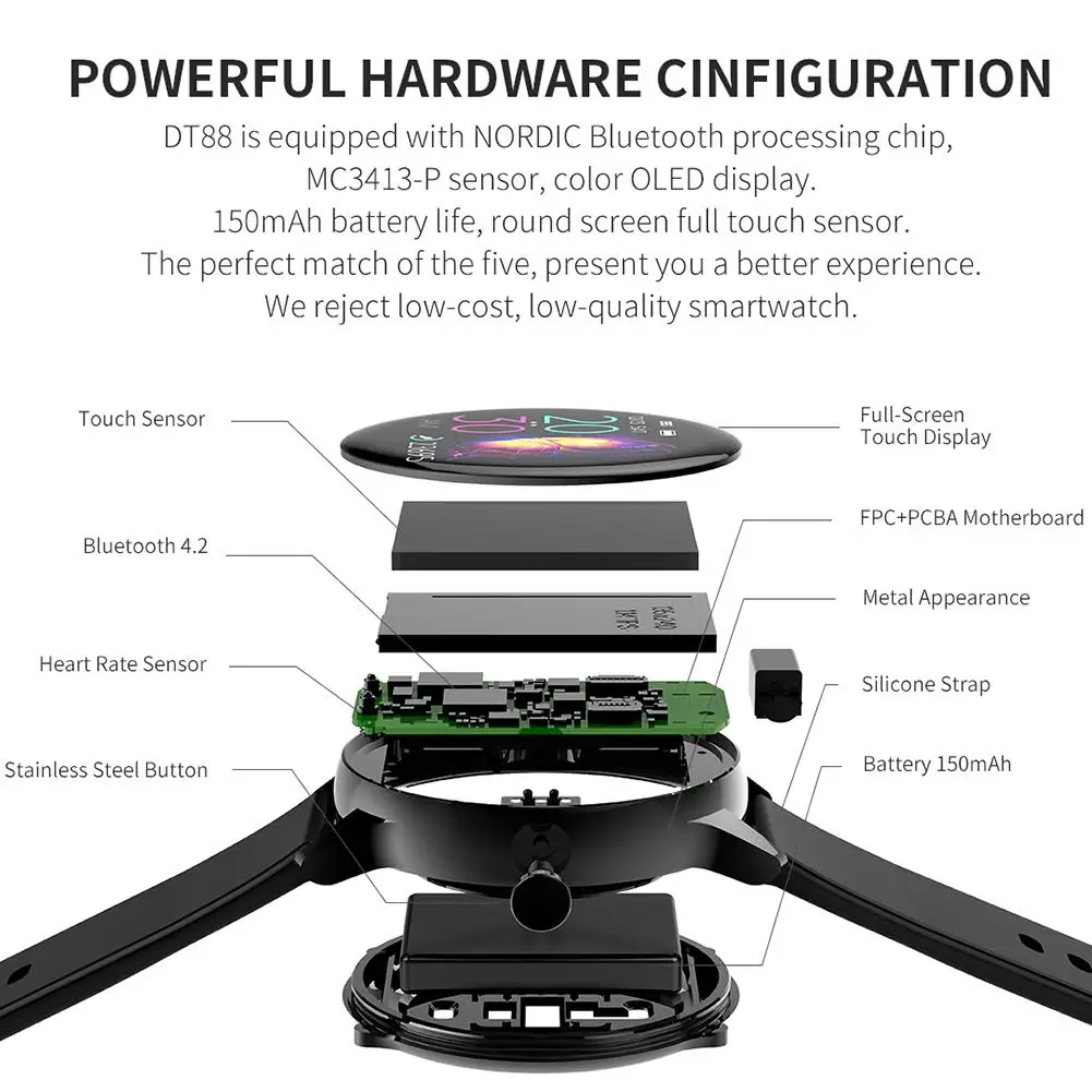 Смарт-часы Bluetooth Женская мода сенсорный экран IP68 водонепроницаемый монитор сердечного ритма кровяного давления спортивные фитнес# N