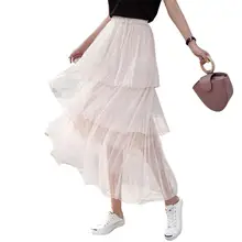 Женская сетчатая юбка в складку, элегантная Милая летняя юбка с эластичной резинкой на талии, модная Прозрачная женская повседневная юбка с высокой талией