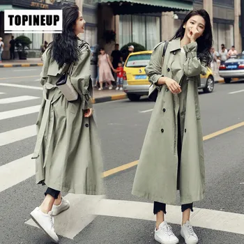 

Korean style loose casual thin trench coat women's sashes long thin trench coat women plus size spring streetwear overcoat