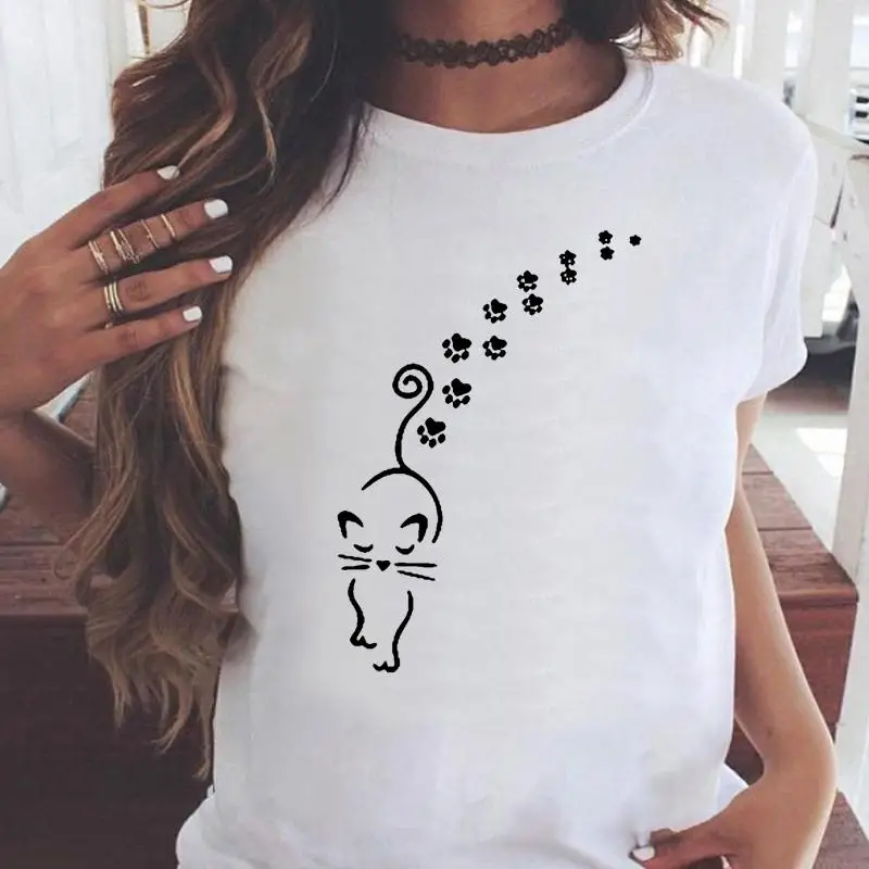 Fashion Women Cartoon Cat Love Pet Lovely Style Shirt Print T