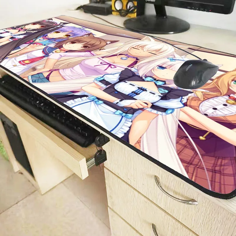  Anime Cat Girl Large Gaming Mouse Pad Gamer Lock Edge Keyboard Mouse Mat Gaming Desk Mousepad for C