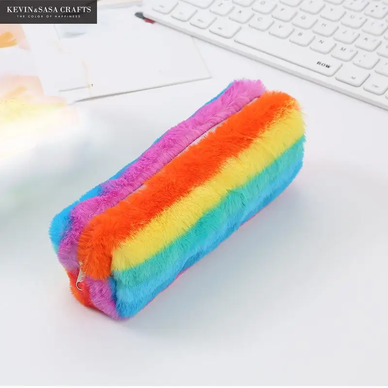 Чехол для карандашей с рисунком радуги качественные плюшевые Школьные