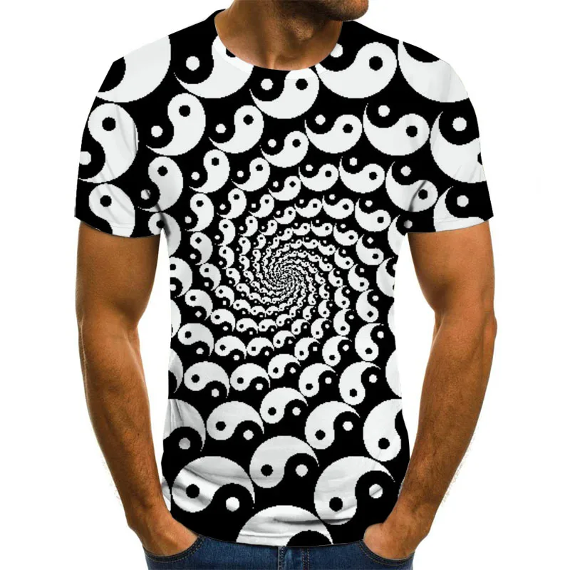 2020 new Summer Fashion Colorful 3D Printing Short Sleeve Men T-Shirt Casual Round Neck T-shirt Fun Rotating Pattern Street Clot | Мужская