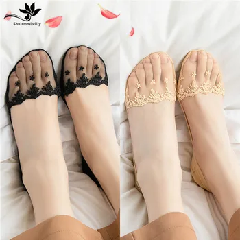 

5 pairs New Transparent Short Lace Socks Women Summer Hollow Out Boat Socks Slippers Female Soft Low Invisible Socks Ped