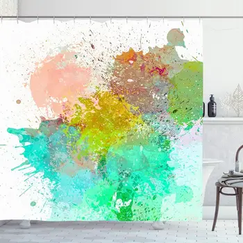 

Shower Curtain for Bathroom 72x72 Colorful Brush Grunge Watercolor Stain Stains Spots Abstract Vintage Color Hand Ink Paint