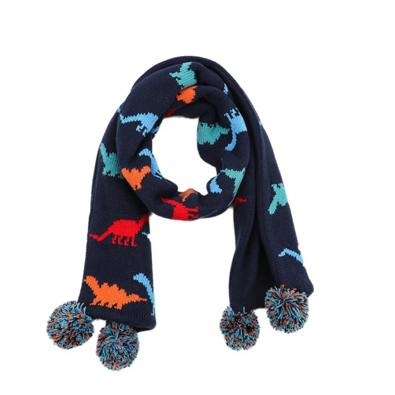 Зимний шарф для маленьких мальчиков; флисовая подкладка с динозавром; осенние вязаные теплые аксессуары; толстые акриловые длинные наружные шарфы для катания на лыжах - Цвет: DL
