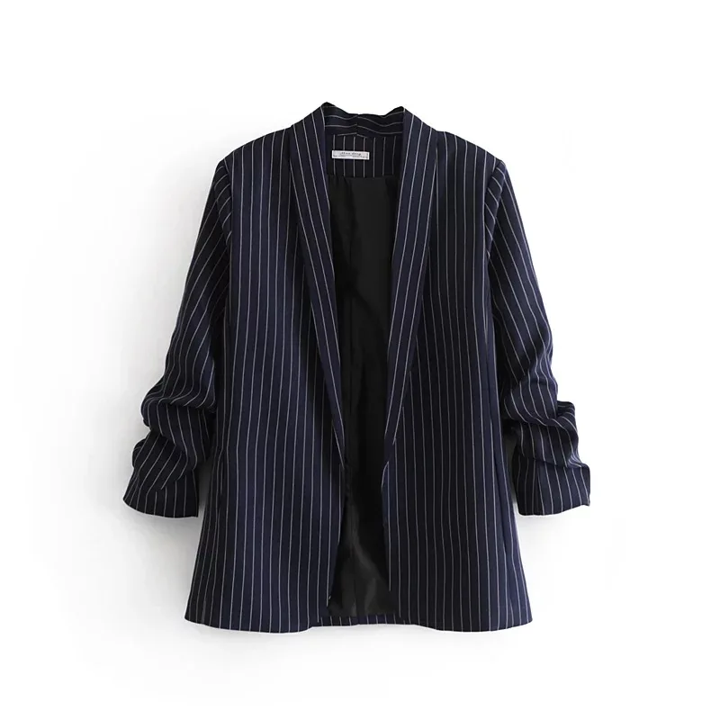 

GX80 Spring Clothing Slim Fit Slimming Vertical Striped Pleated No Buckle Long Sleeve Suit Jacket