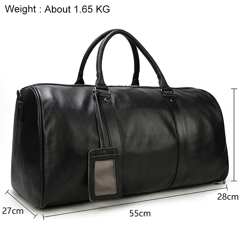 Black Leather Travel Bag For Men