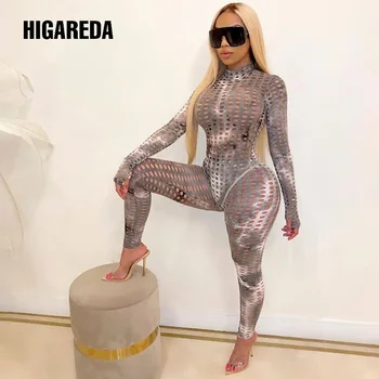 

Women Hole Casual Sets Two Pieces Fitness Tracksuit Long Sleeve Bodysuit Elastic High Waist Legginds Female Sportwear Outfit