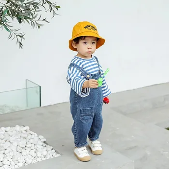 

Children Denim Overalls Spring Autumn Girls Boys Strap Pants Kids Jumpsuit Unisex Baby Casual Jeans Big Pocket Trousers