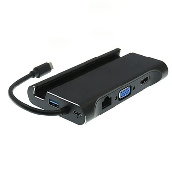 

HOT-Type C Hub Docking Station For Laptop Smart Phones 7 In 1 Vga Pd Lan Hdmi Usb3.0 Port Expansion Huawei Matebook