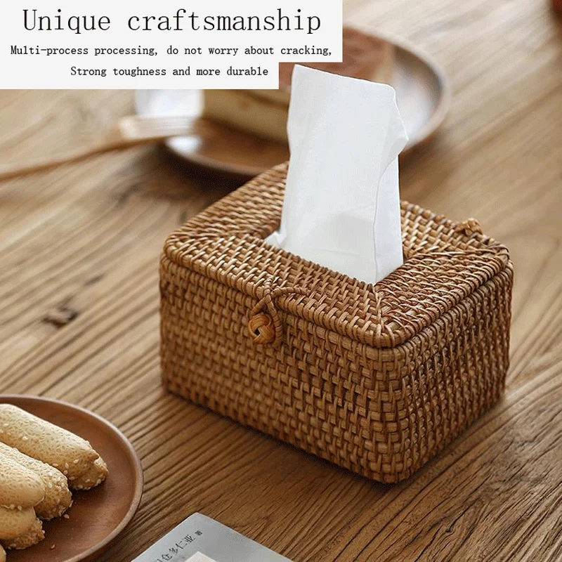 Rattan Tissue Box Home Decoration Handmade Desktop Tissue Rattan Box For Barthroom Home Hotel And Office for tissue box